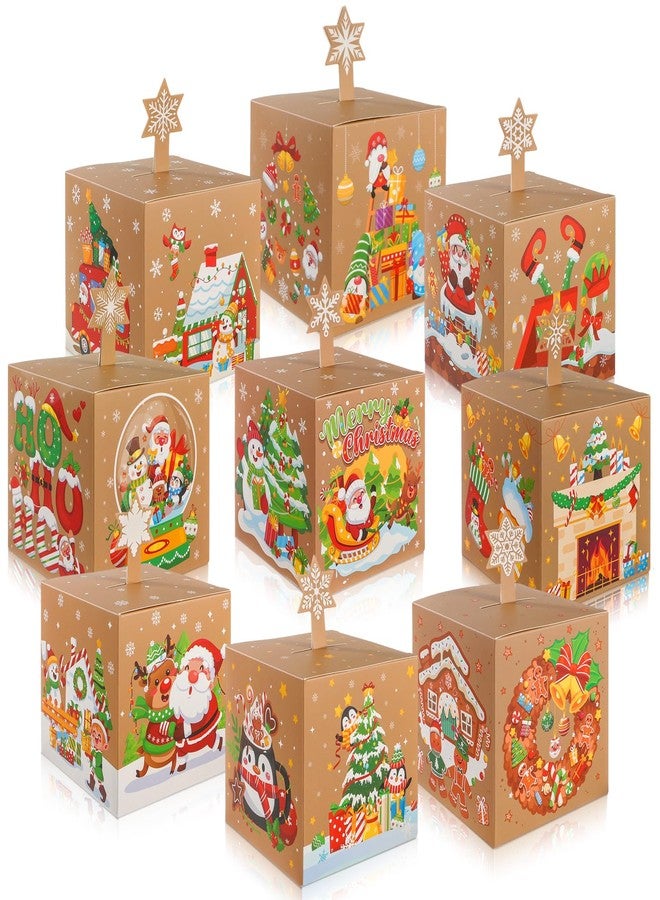 Qpout 27Pcs Christmas Candy Boxes for Gift Giving,3D Xmas Goody Gift Cookies Treat Boxes,Brown Decorative Christmas Favor Wrapping for Holiday Xmas Party Favors Supplies - Image 1